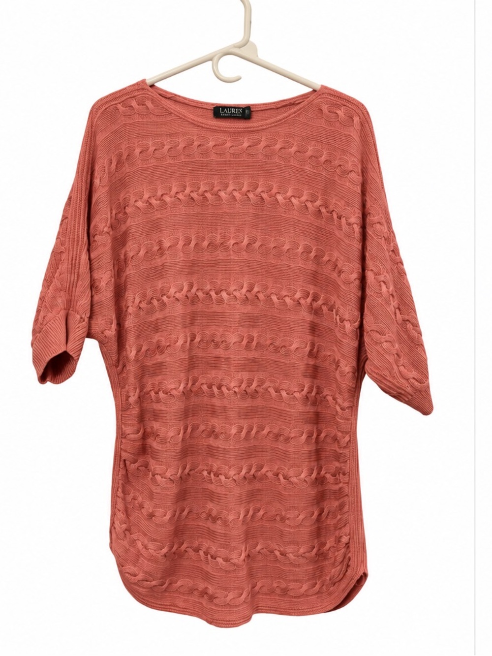 Lauren Ralph Lauren Rust Dusty Rose Boho Cable Knit Dolman Sleeve Sweater Top 3X